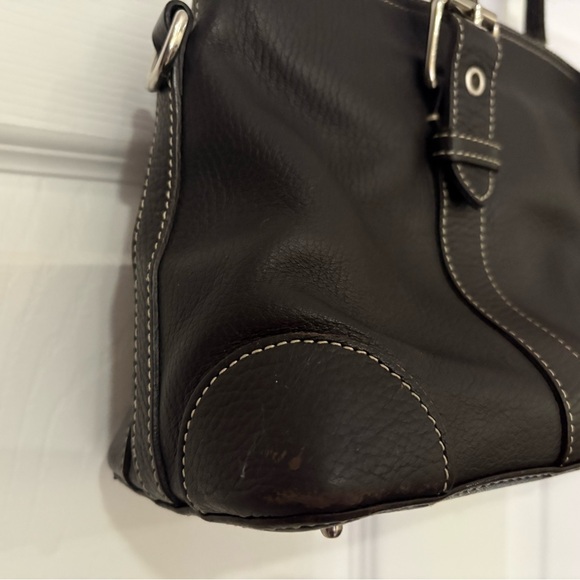 EUC Dooney & Bourke All Weather Leather Dark Brown Satchel Silver Hardware - Picture 3 of 13